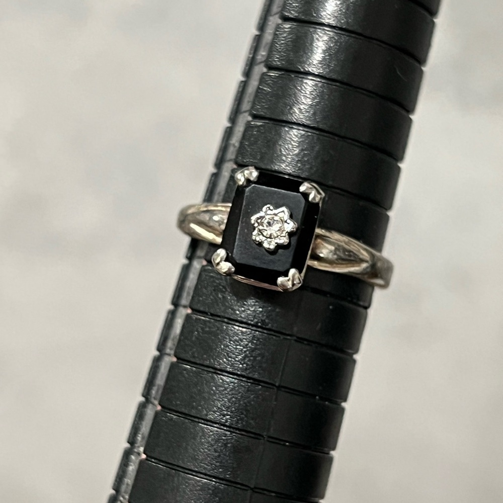 Black onyx art deco inspired sterling Silver Ring Size 8 - Picture 6 of 12